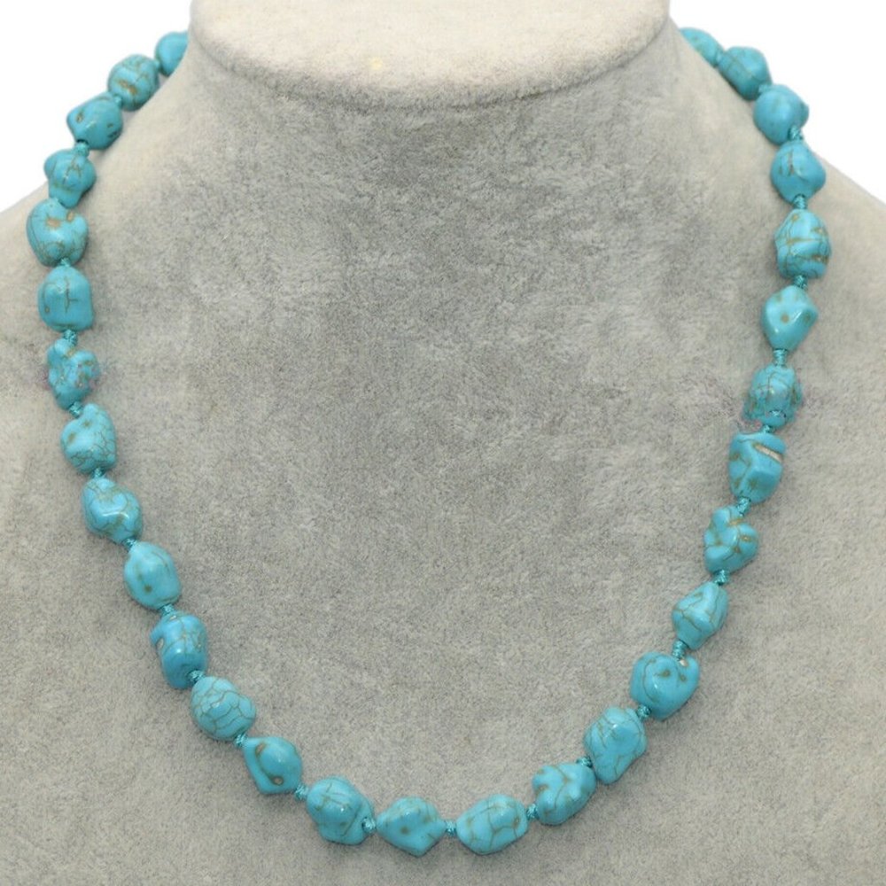 Necklace Faux Turquoise Nuggets Hand Knotted Southwestern Fancy Clasp 18" NWOT